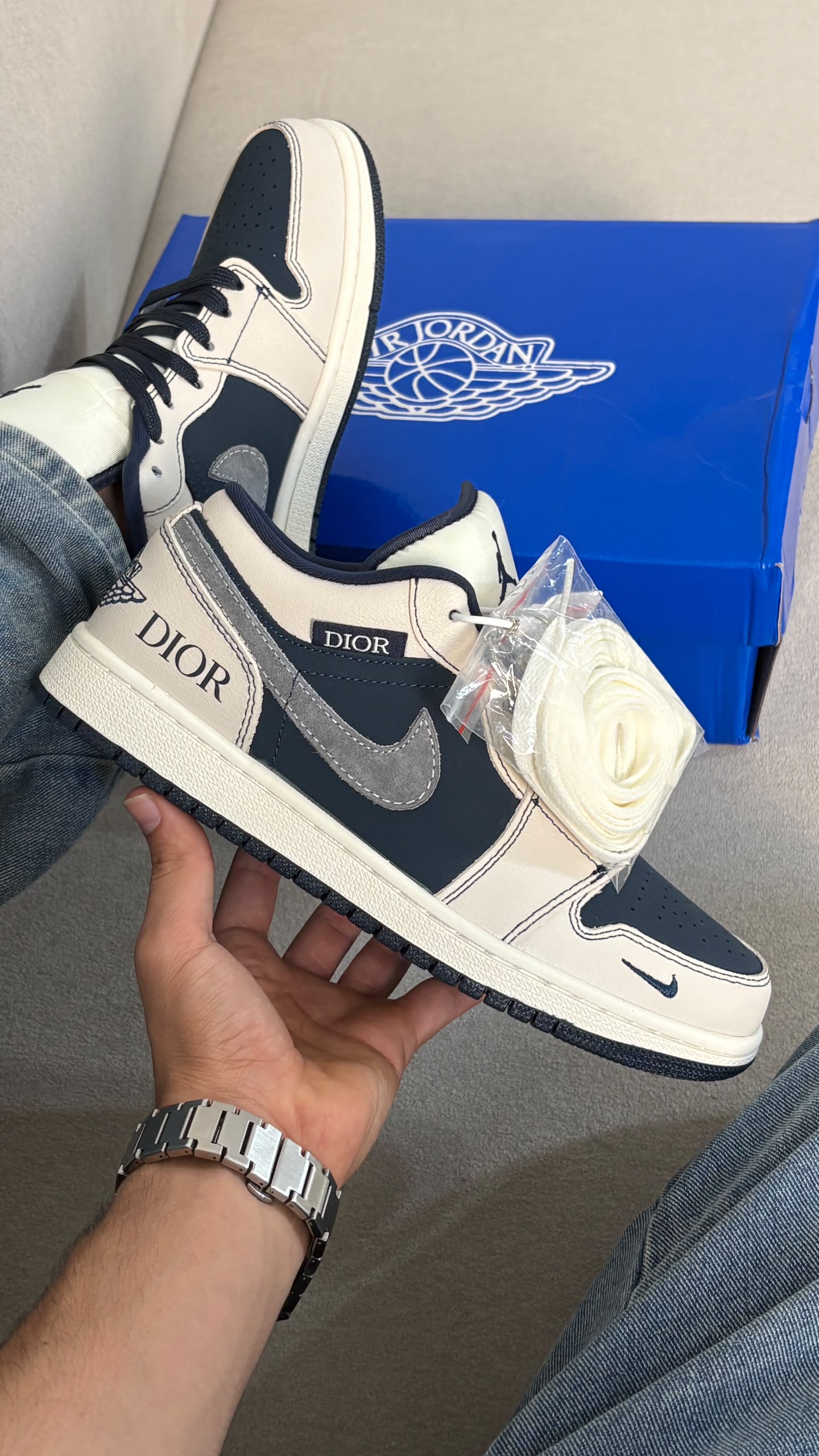 کتونی نایک جردن دیور سرمه ای سفید || Dior x Air Jordan